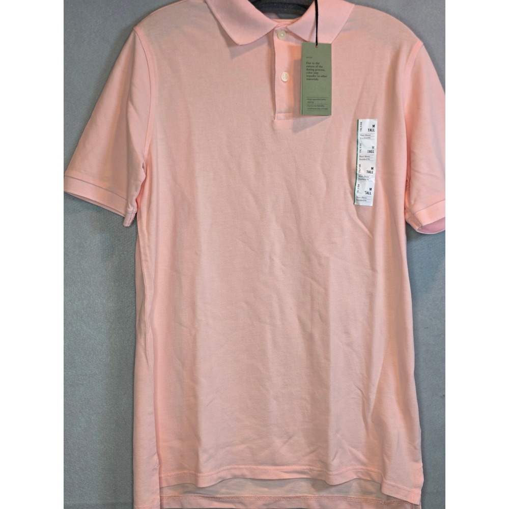 Goodfellow & Co Loring Polo Shirt Mens Medium Tall Peach Pink Cotton Short Sleev